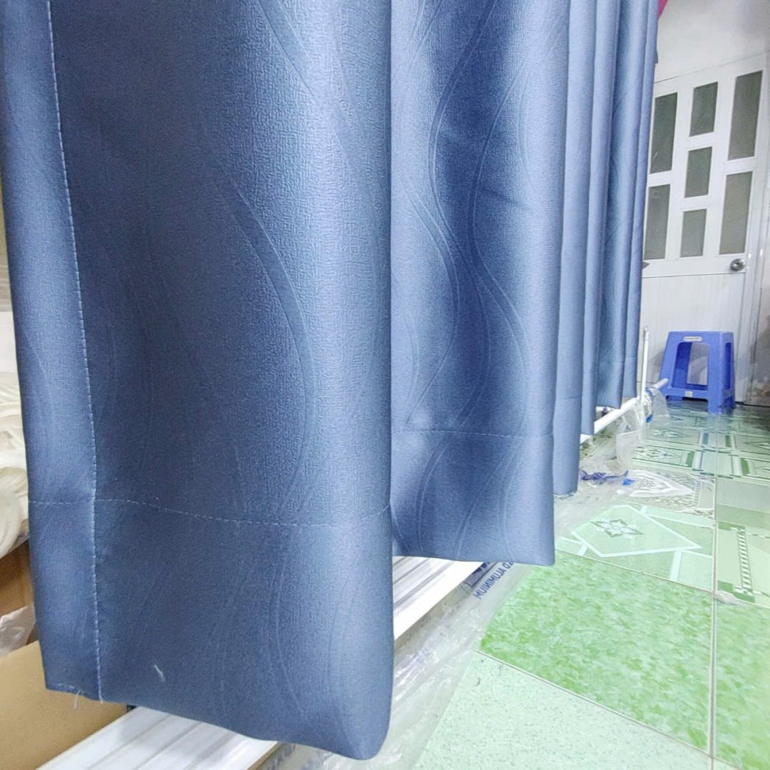Rèm Vải Hoa Văn Nổi Màu Xanh Dương