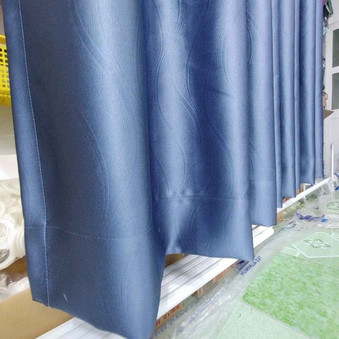 Rèm Vải Hoa Văn Nổi Màu Xanh Dương