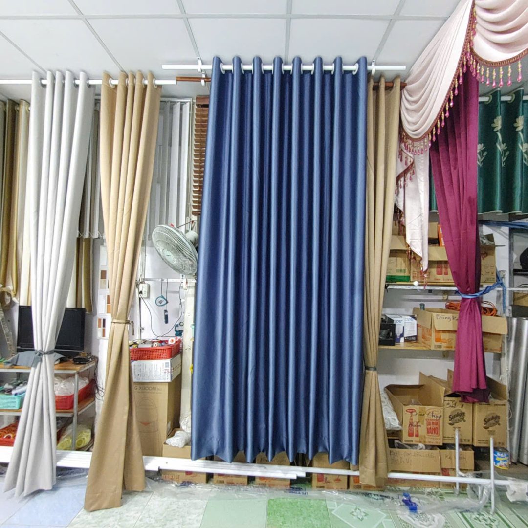 Rèm Vải Hoa Văn Nổi Màu Xanh Dương
