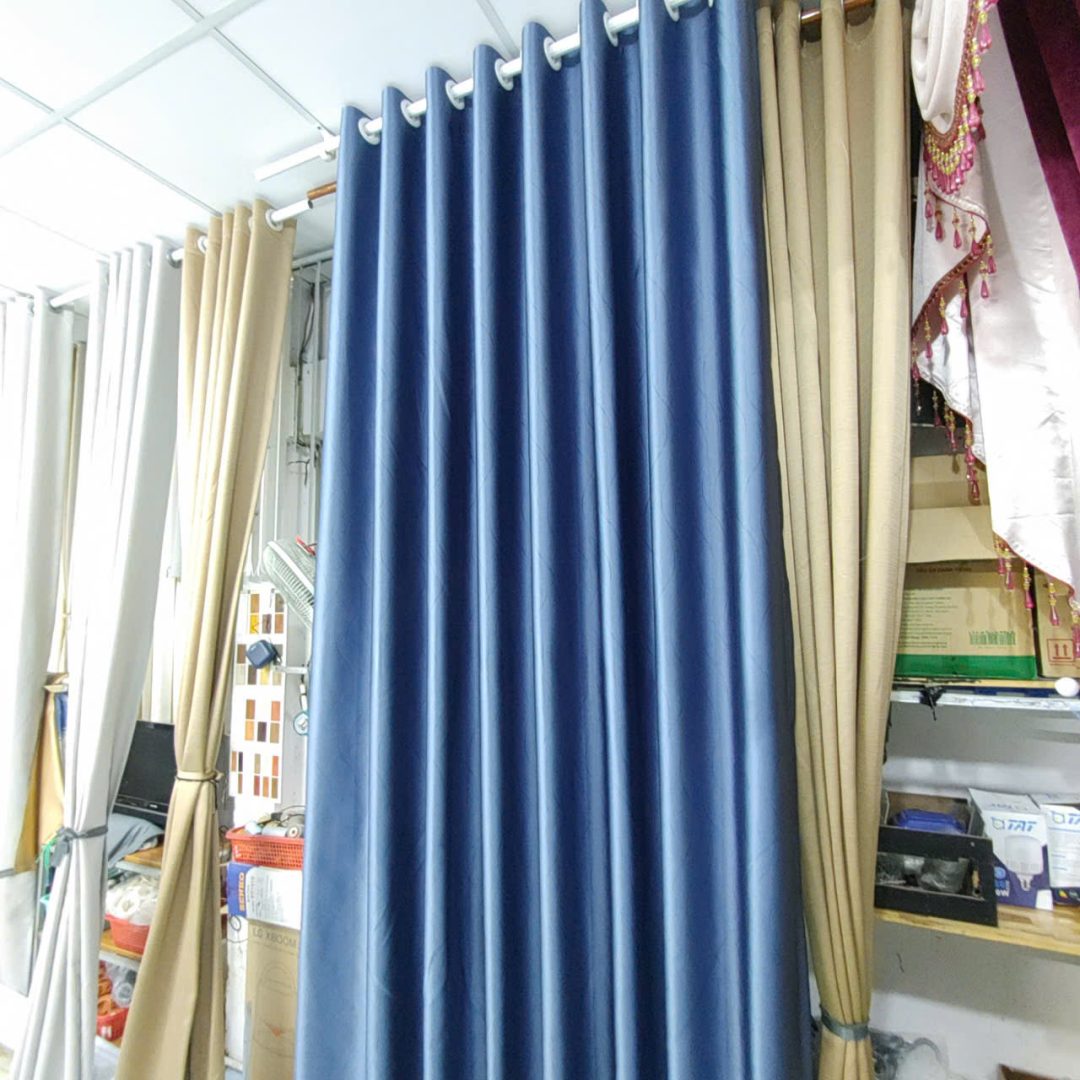 Rèm Vải Hoa Văn Nổi Màu Xanh Dương