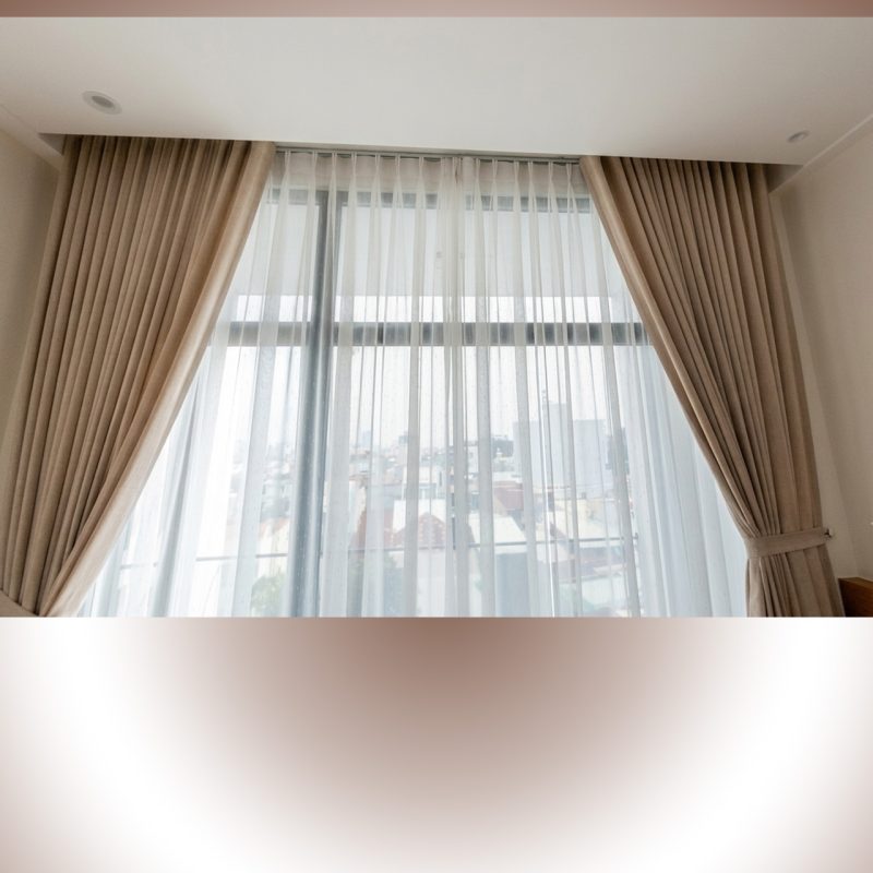 Rèm cửa 2 lớp voan linen và voan trắng họa tiết Lắp Đặt Rèm Cửa Phòng Ngủ Thạnh Xuân